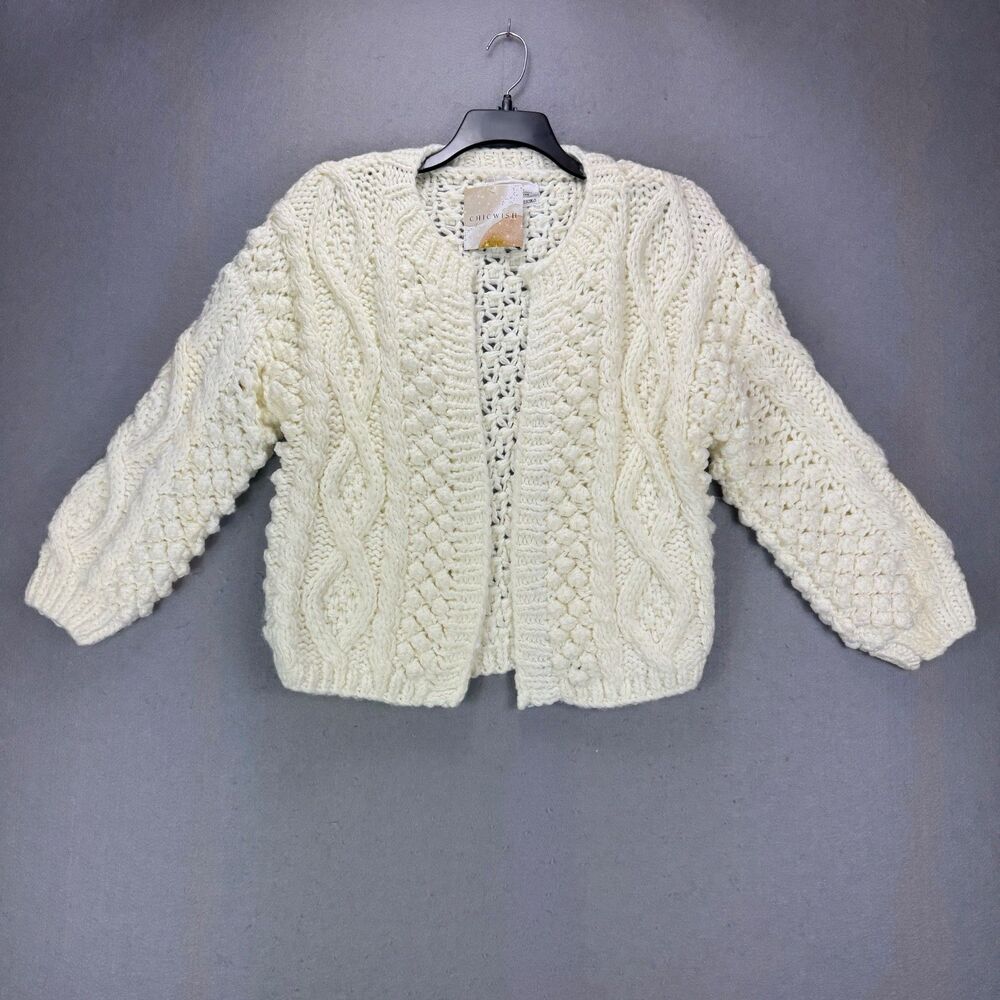 Chicwish Sweater Cream Hand Knit Cardigan Chunky Fisherman - Check Measurements